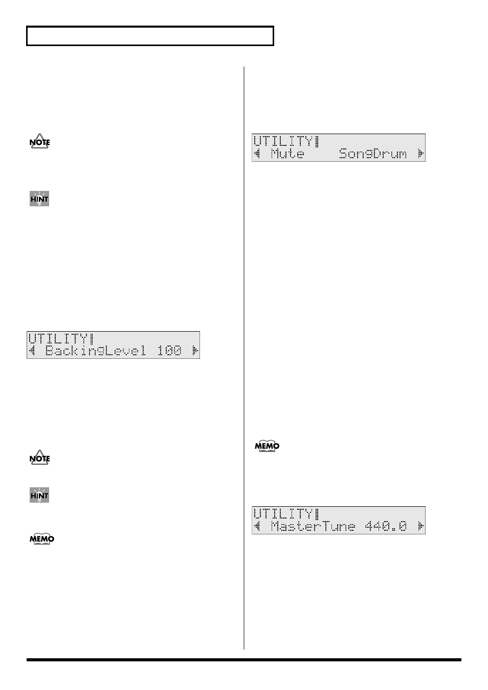 Backing instruments volume control (backing level), Muting parts of a song (mute), Tuning the td-6 (master tune) | For muting parts (p. 78) | Roland TD-6 User Manual | Page 78 / 160