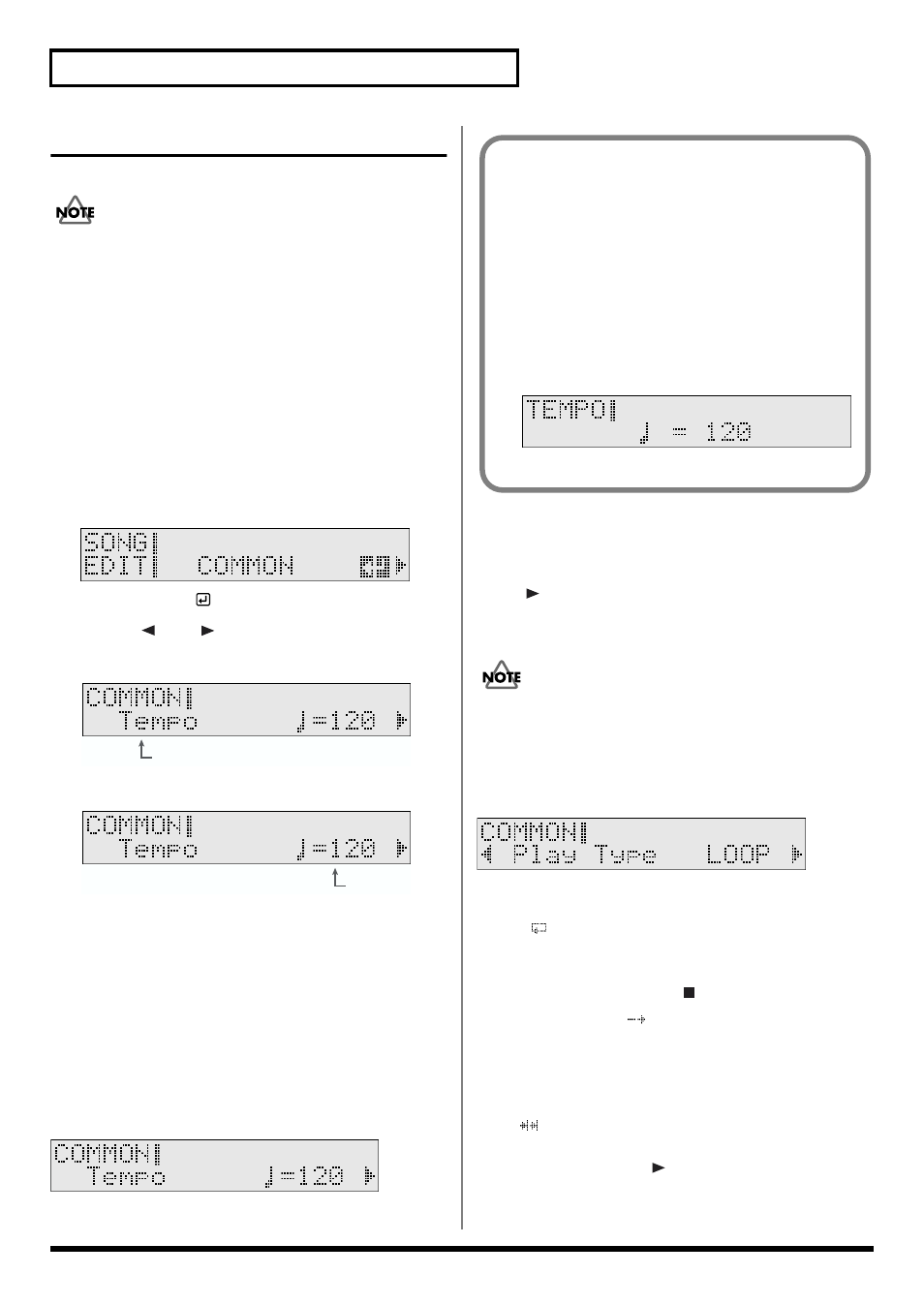 Overall song settings (common), Setting the tempo (tempo), For the play type of the song, refer to p. 86 | Shift] and press [click] (p. 86) | Roland TD-6 User Manual | Page 86 / 160