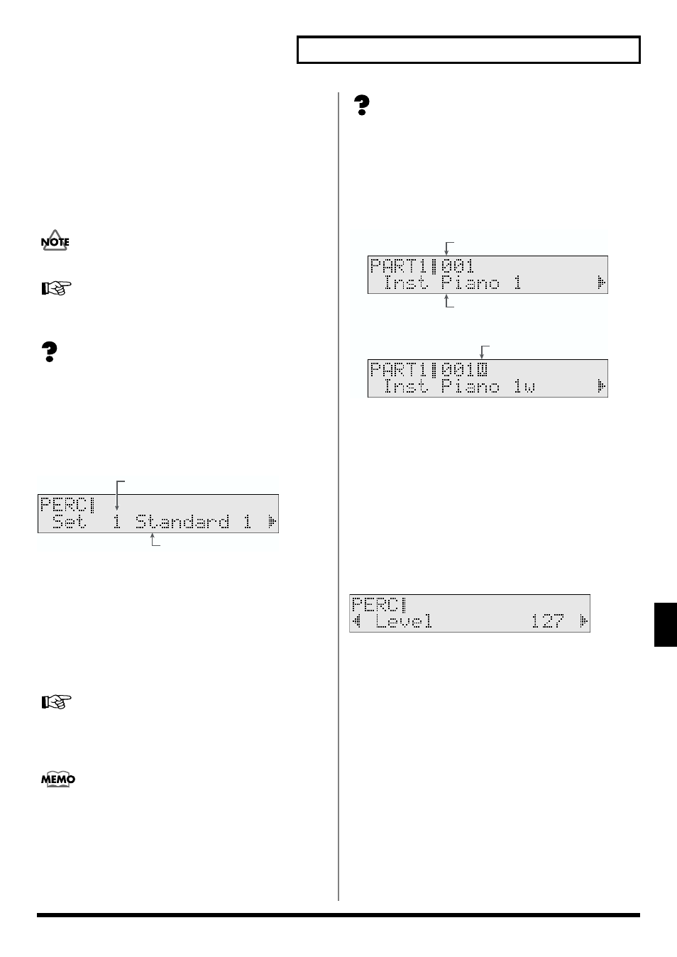 Adjusting the part volume (level), Percussion part, Parts 1–4 | Roland TD-6 User Manual | Page 89 / 160