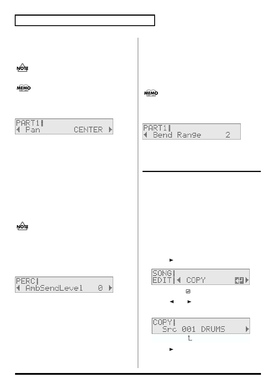 Adjusting the stereo position (pan), Adjusting the bend range (bend range), Copying a song (copy) | The changes (song/copy; p. 90). changes made to a | Roland TD-6 User Manual | Page 90 / 160