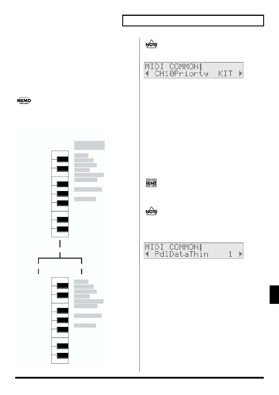 Setup/midi common/pdldatathin; p. 99), Pdldatathin; p. 99), Setup/midi common/ch10priority; p. 99) | Roland TD-6 User Manual | Page 99 / 160
