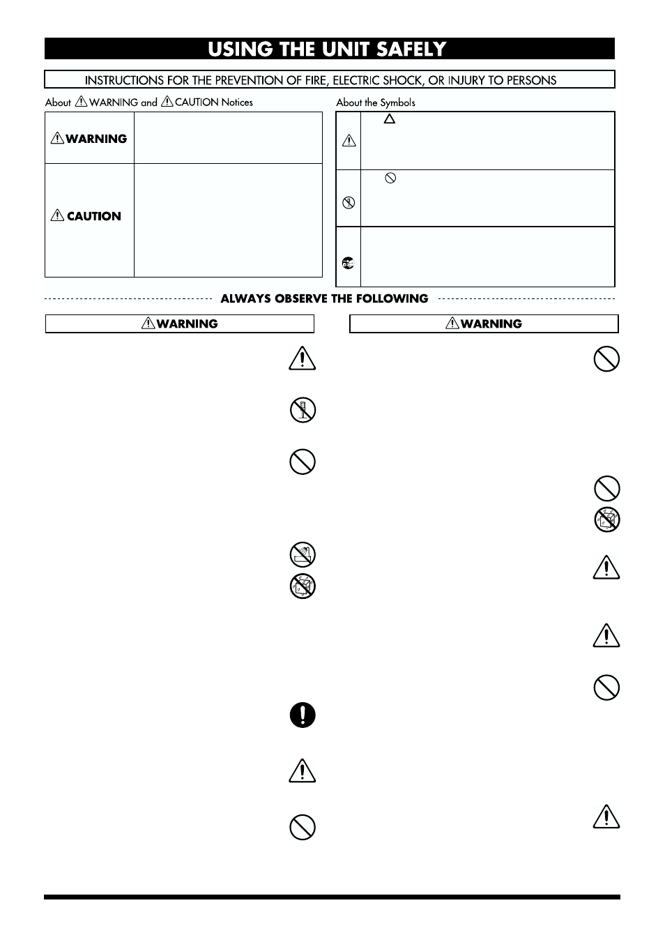 Using the unit safely | Roland HP 237R User Manual | Page 4 / 44