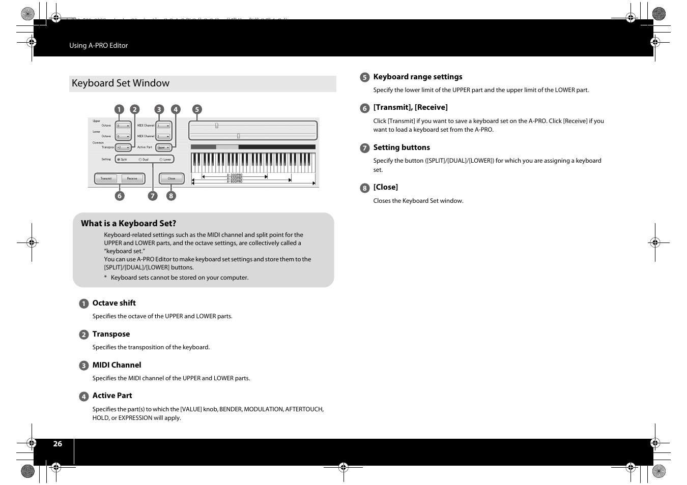 Keyboard set window | Roland cakewalk A-800PRO User Manual | Page 26 / 92