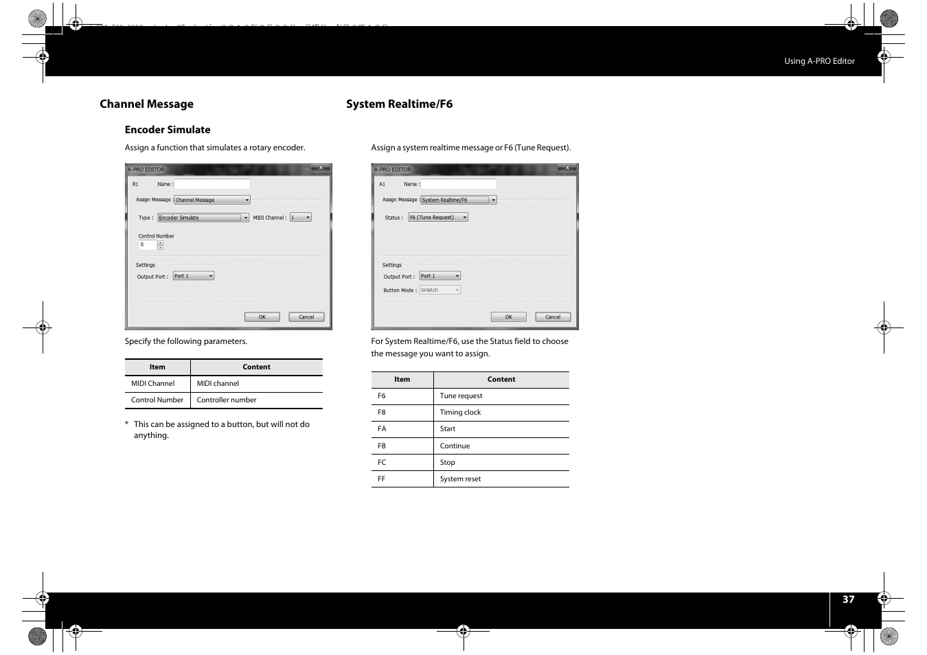 Channel message, System realtime/f6 | Roland cakewalk A-800PRO User Manual | Page 37 / 92