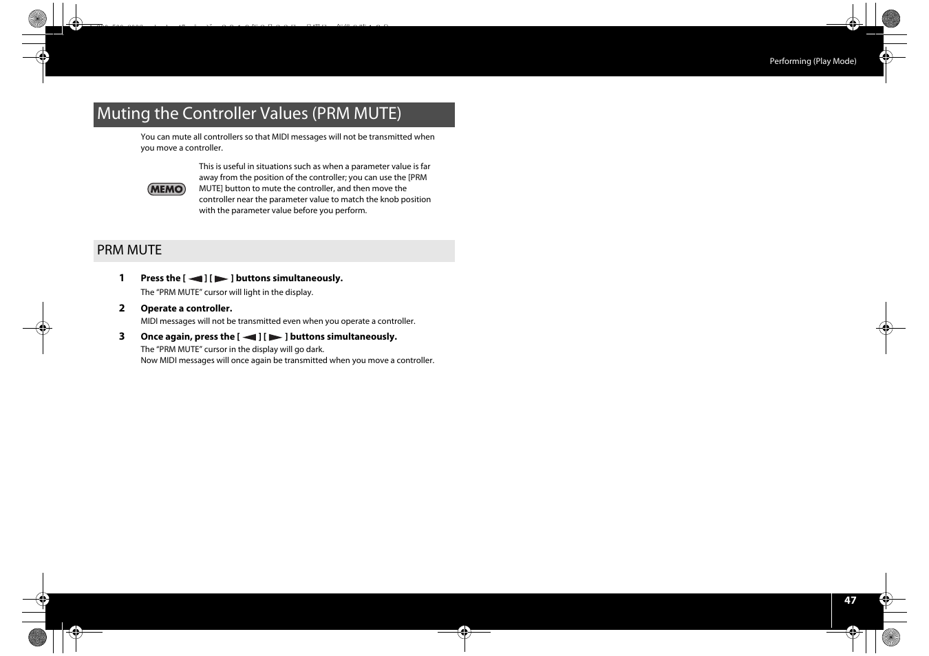 Muting the controller values (prm mute), Prm mute, Messages (p. 47) | Roland cakewalk A-800PRO User Manual | Page 47 / 92