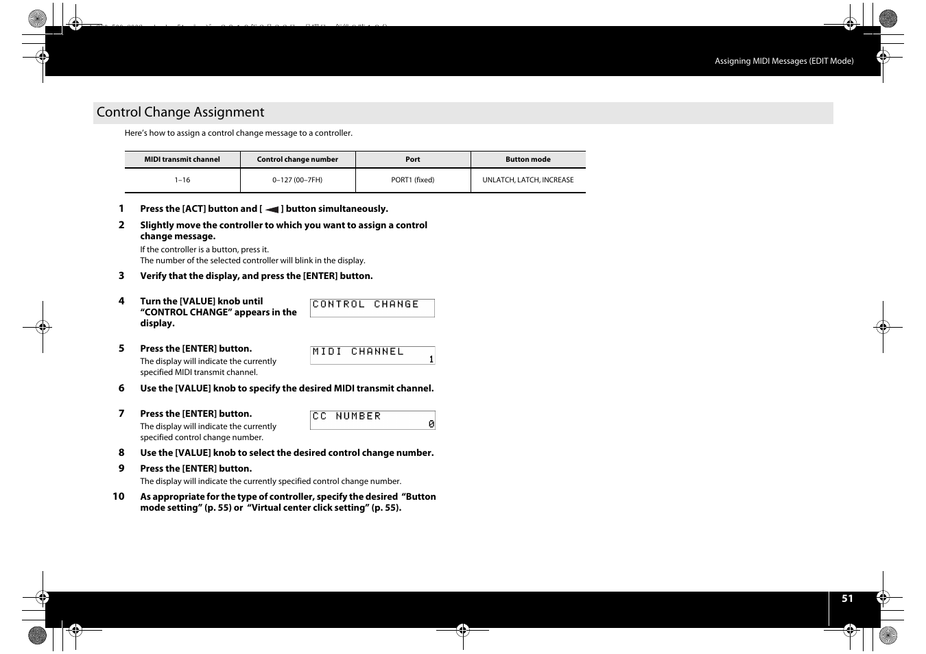 Control change assignment, P. 51 | Roland cakewalk A-800PRO User Manual | Page 51 / 92