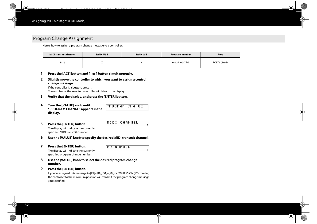 Program change assignment, P. 52 | Roland cakewalk A-800PRO User Manual | Page 52 / 92