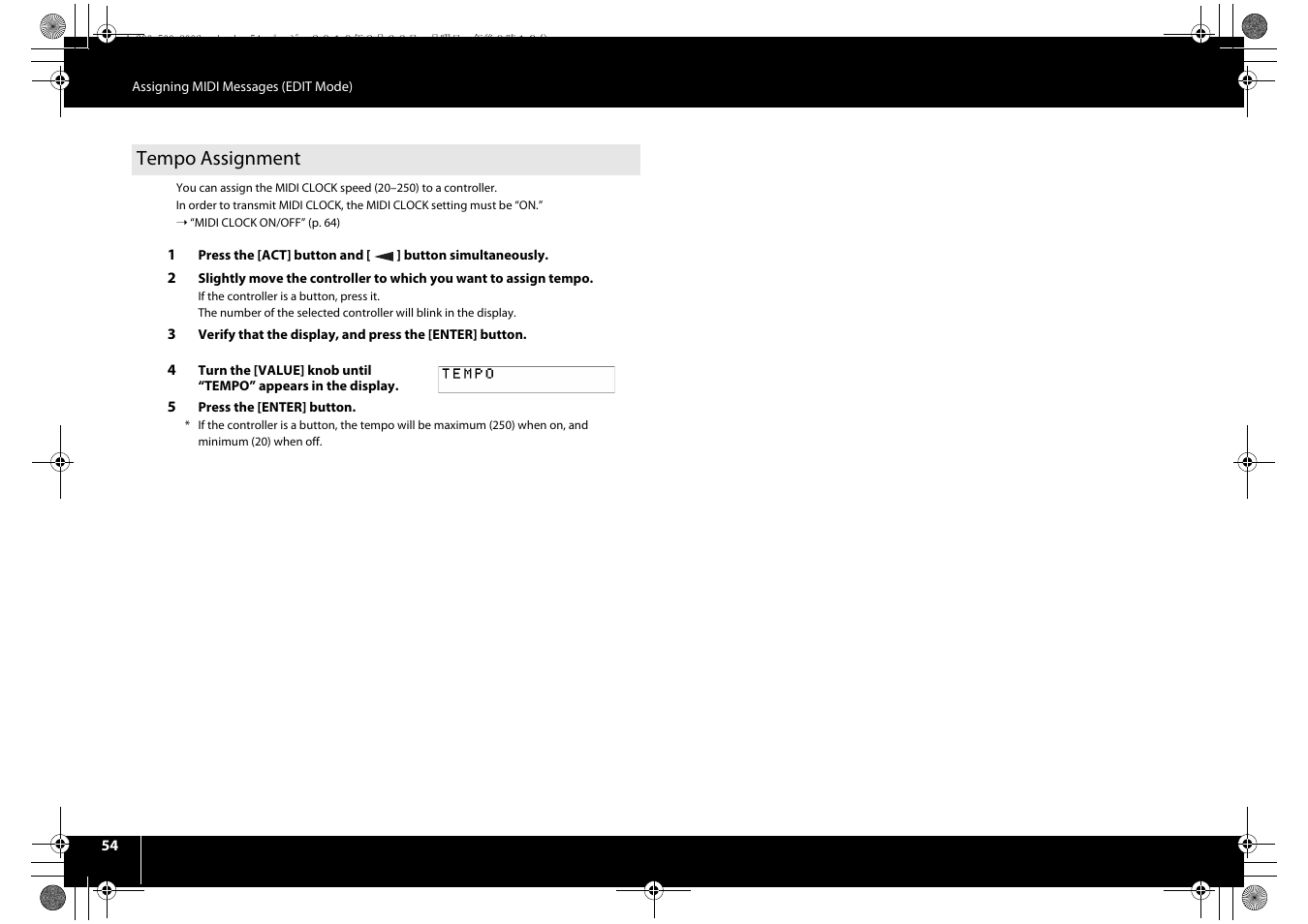 Tempo assignment, P. 54 | Roland cakewalk A-800PRO User Manual | Page 54 / 92