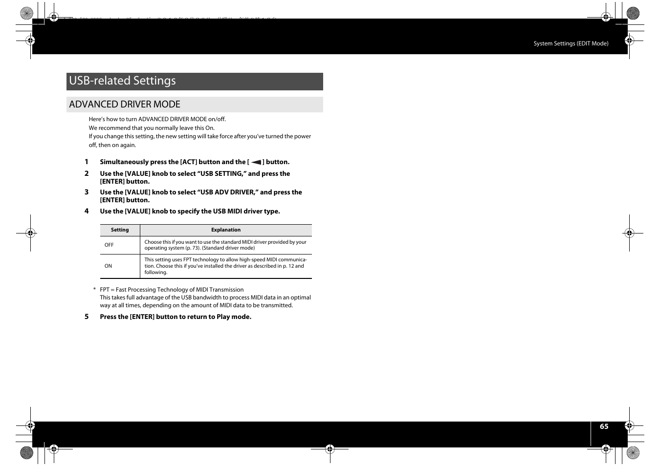 Usb-related settings, Advanced driver mode, P. 65 | Roland cakewalk A-800PRO User Manual | Page 65 / 92