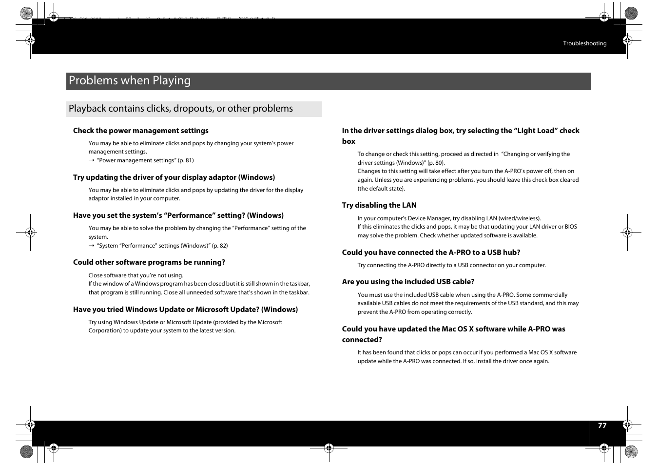 Problems when playing | Roland cakewalk A-800PRO User Manual | Page 77 / 92