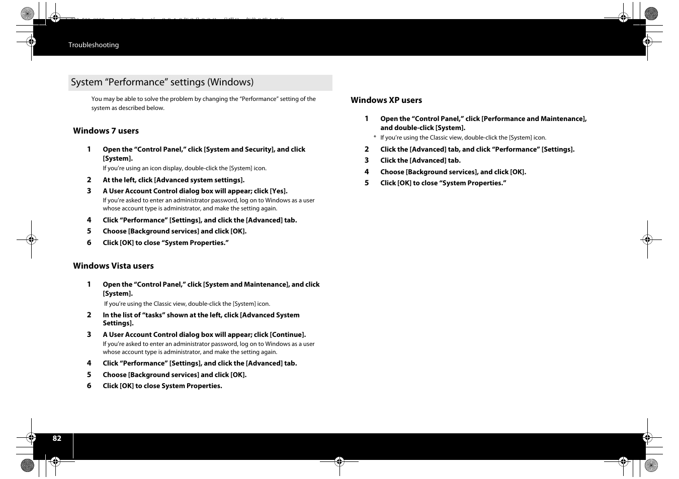 System “performance” settings (windows) | Roland cakewalk A-800PRO User Manual | Page 82 / 92