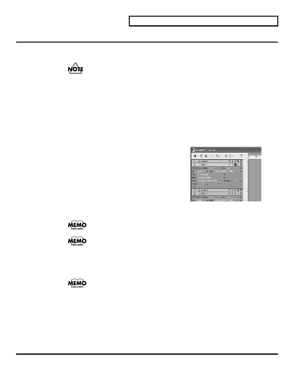 Connect and play a midi sound module/midi keyboard, Setting up a midi track, Play your keyboard to hear the sound | Roland Studio Package Pro User Manual | Page 27 / 36