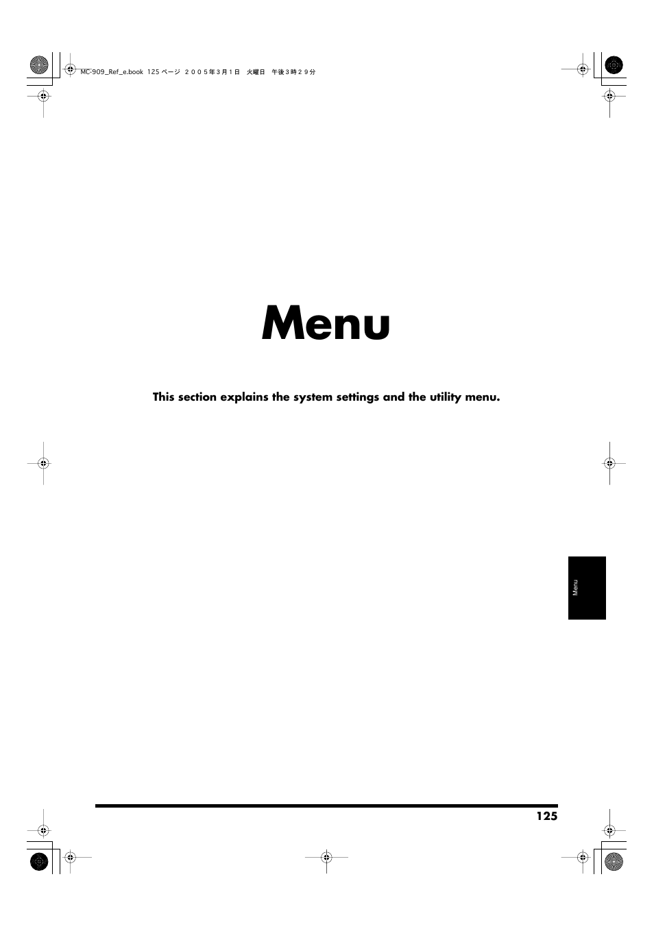 Menu | Roland MC-909 User Manual | Page 125 / 180