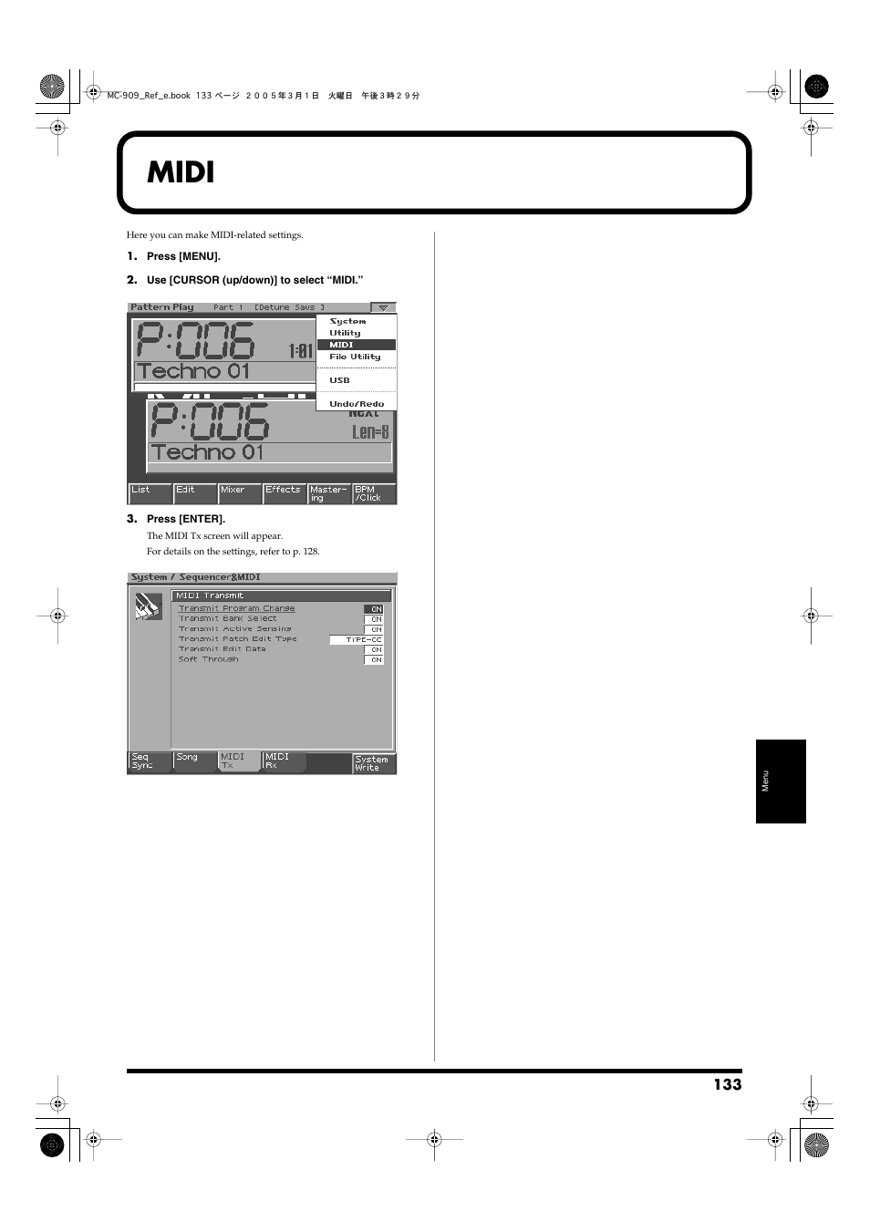 Midi | Roland MC-909 User Manual | Page 133 / 180