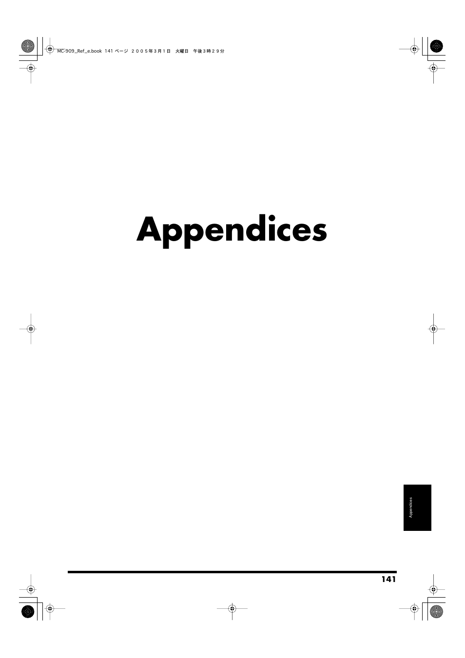 Appendices | Roland MC-909 User Manual | Page 141 / 180