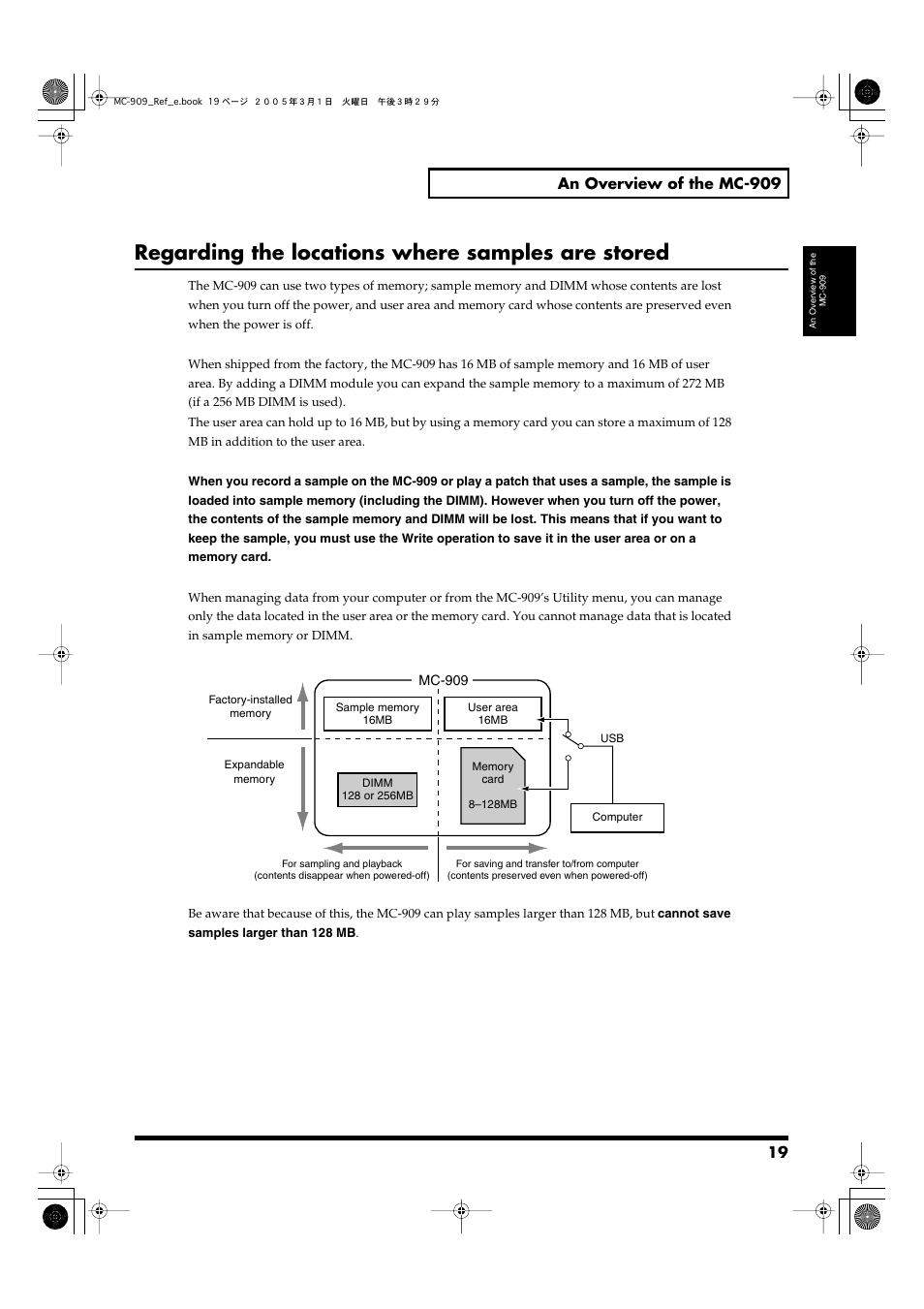 Regarding the locations where samples are stored | Roland MC-909 User Manual | Page 19 / 180