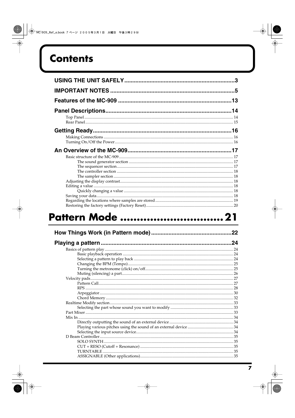 Roland MC-909 User Manual | Page 7 / 180