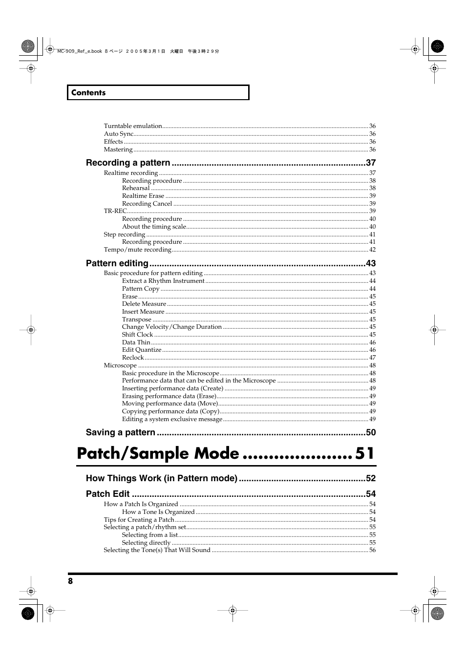 Patch/sample mode | Roland MC-909 User Manual | Page 8 / 180