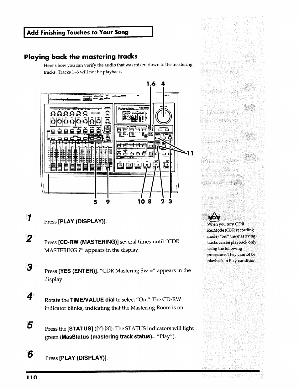 Playing back the mastering tracks, Add finishing touches to your song | Roland 24 bit Digital Studio Workstation VS-890 User Manual | Page 110 / 148