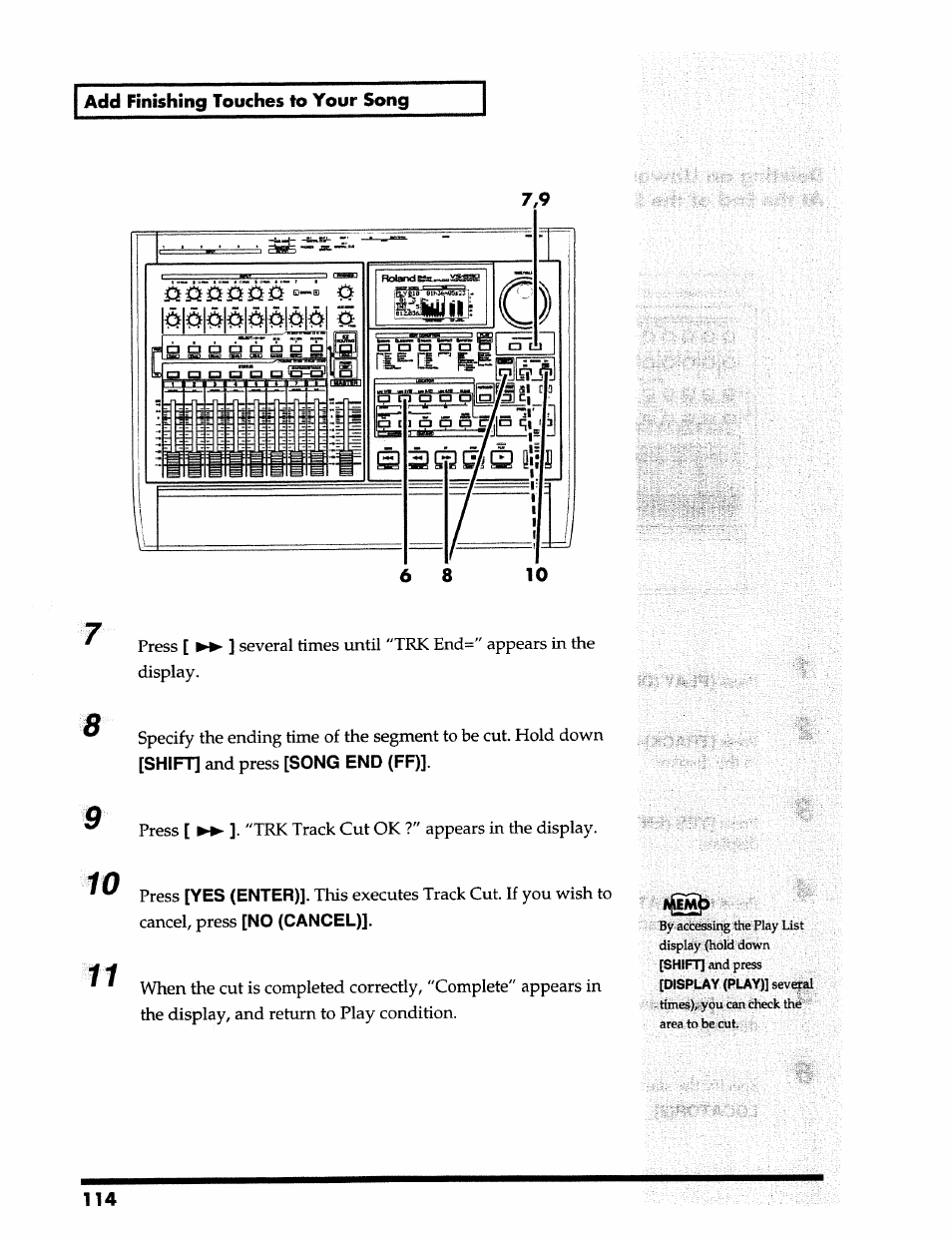 Add finishing touches to your song 7,9 | Roland 24 bit Digital Studio Workstation VS-890 User Manual | Page 114 / 148