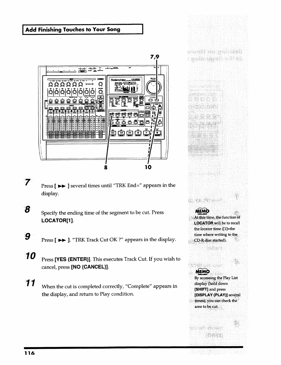 Add finishing touches to your song | Roland 24 bit Digital Studio Workstation VS-890 User Manual | Page 116 / 148