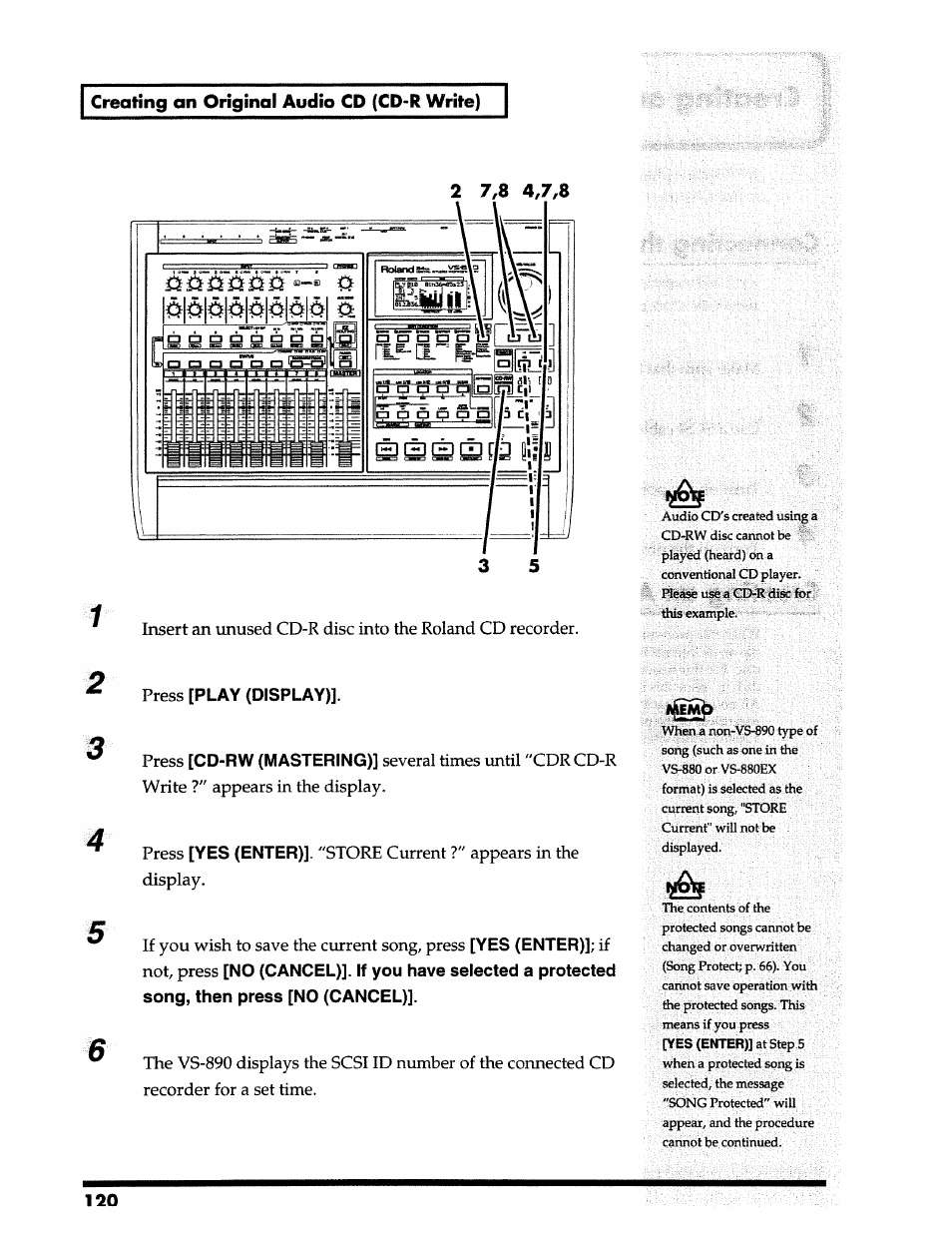 Play (display), Cd-rw (mastering), Yes (enter) | Roland 24 bit Digital Studio Workstation VS-890 User Manual | Page 120 / 148
