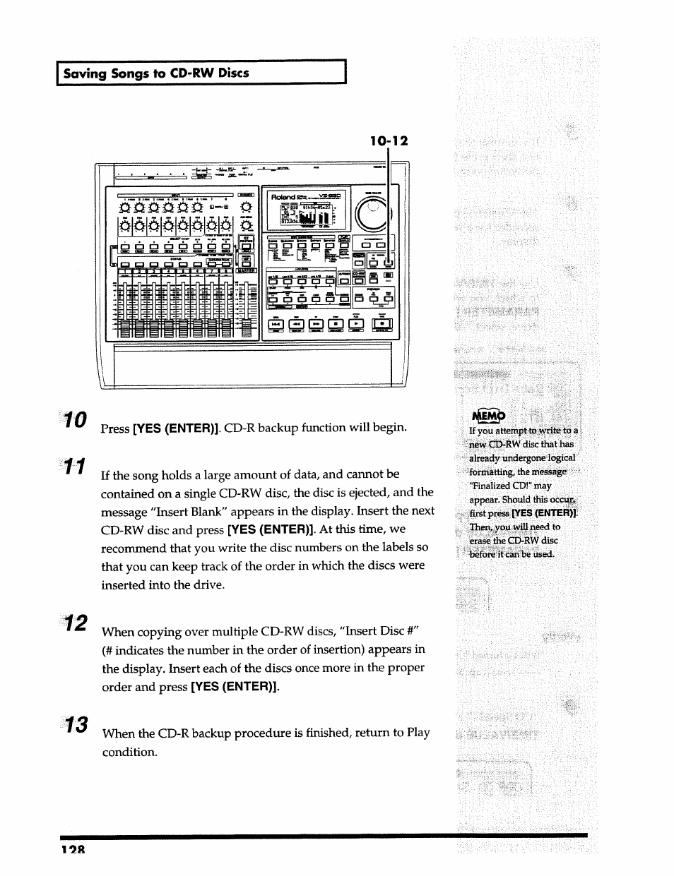 Saving songs to cd-rw discs, 0|à|dа|у|d|а|а| s, Ni5- [1^ « a o | Yes (enter) | Roland 24 bit Digital Studio Workstation VS-890 User Manual | Page 128 / 148