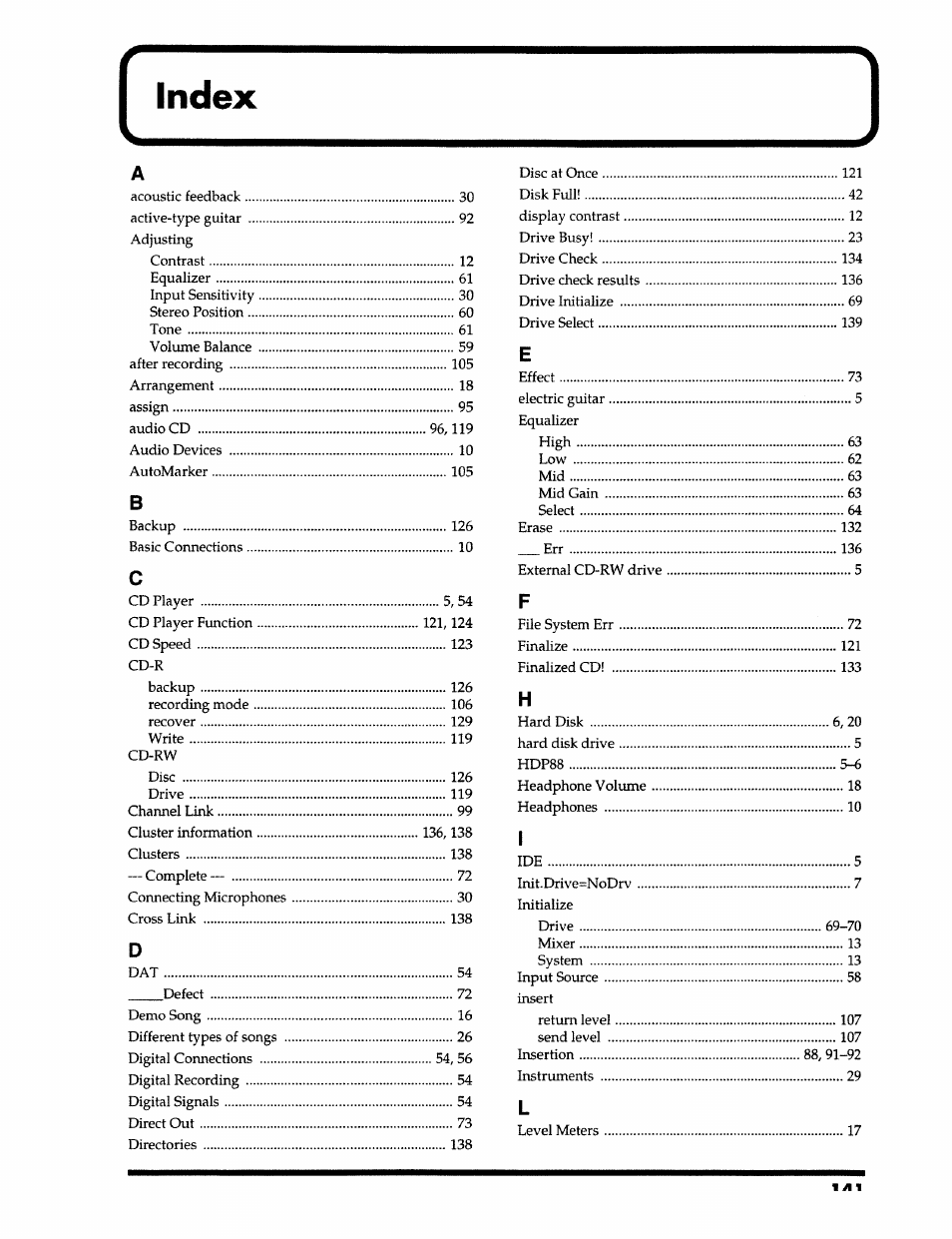 Index | Roland 24 bit Digital Studio Workstation VS-890 User Manual | Page 141 / 148