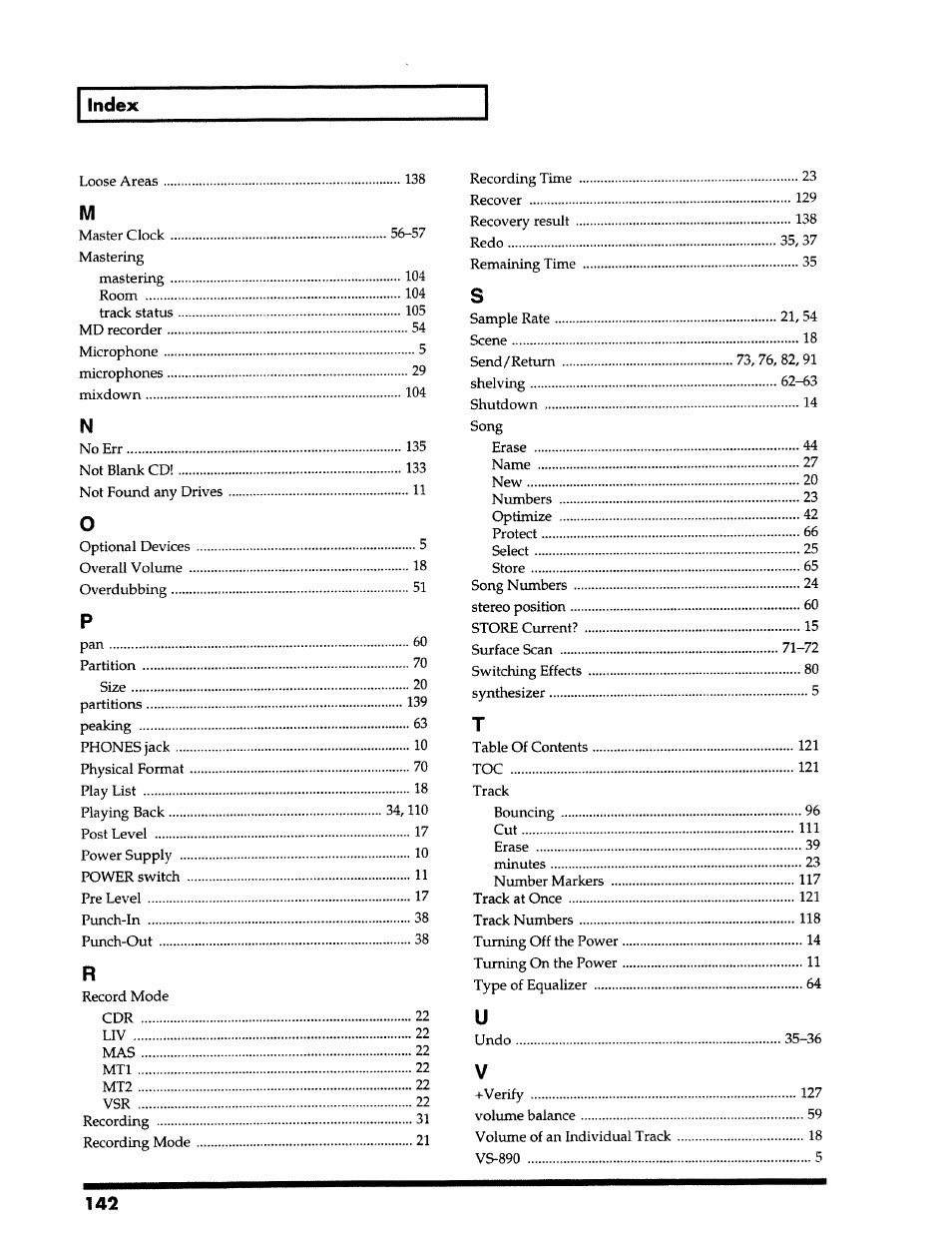 Index | Roland 24 bit Digital Studio Workstation VS-890 User Manual | Page 142 / 148