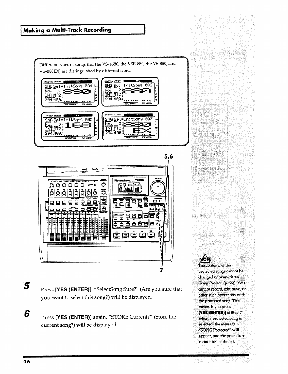 Making a multi-track recording, Yes (enter), Wneitoim | Press | Roland 24 bit Digital Studio Workstation VS-890 User Manual | Page 26 / 148