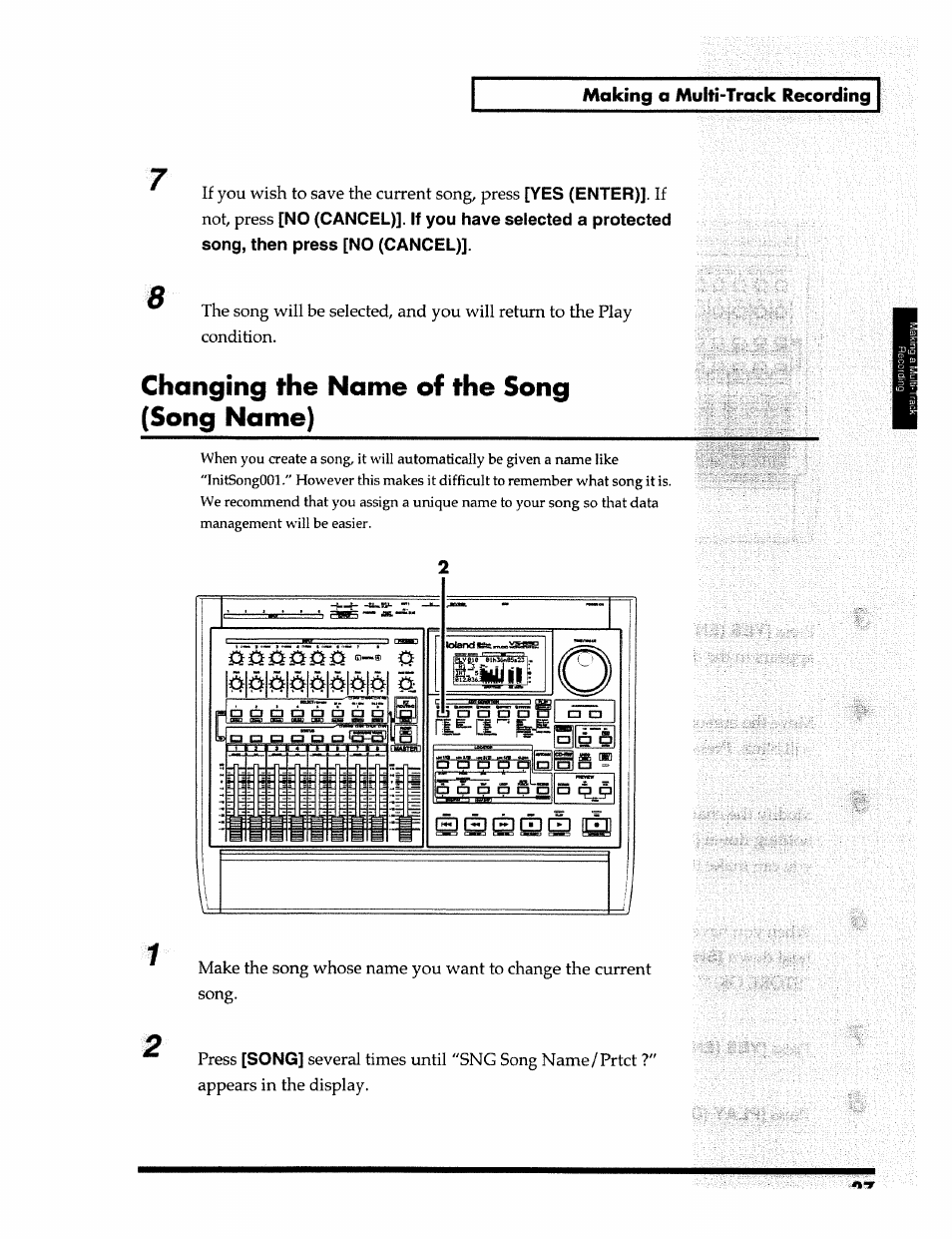 Changing the name of the song (song name), Making a multi-track recording | Roland 24 bit Digital Studio Workstation VS-890 User Manual | Page 27 / 148