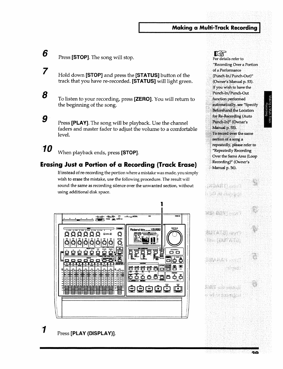 Making, Multi-track recording, Stop | Status, Zero, Play, Play (display) | Roland 24 bit Digital Studio Workstation VS-890 User Manual | Page 39 / 148