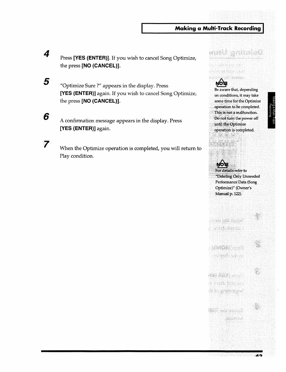 Making a multi-track recording, Yes (enter), No (cancel) | Roland 24 bit Digital Studio Workstation VS-890 User Manual | Page 43 / 148