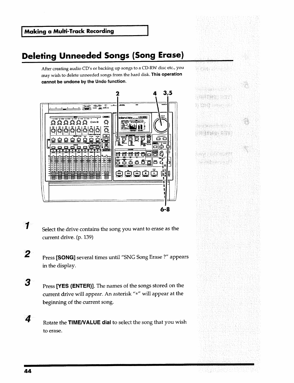 Deleting unneeded songs (song erase) | Roland 24 bit Digital Studio Workstation VS-890 User Manual | Page 44 / 148