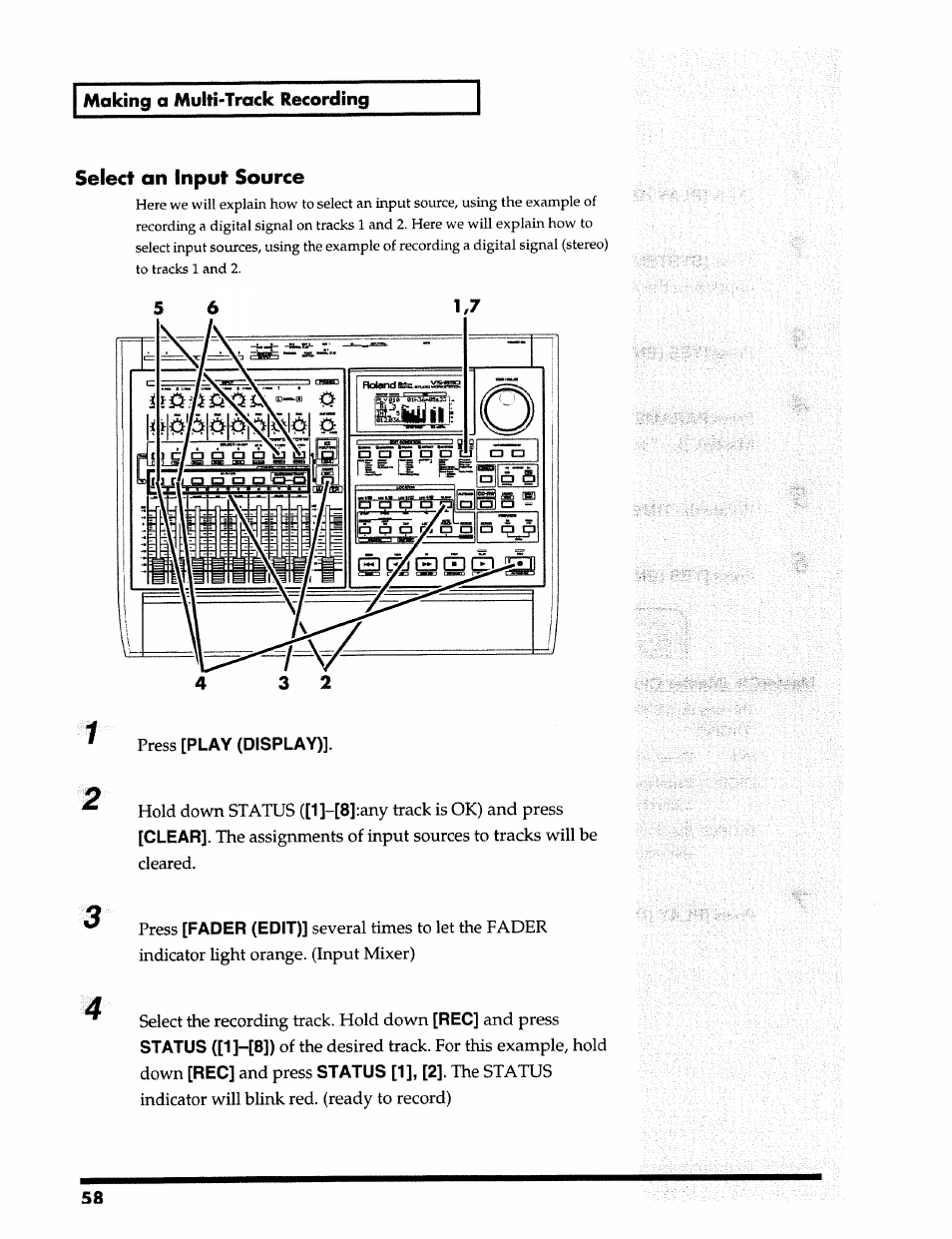 Select an input source | Roland 24 bit Digital Studio Workstation VS-890 User Manual | Page 58 / 148