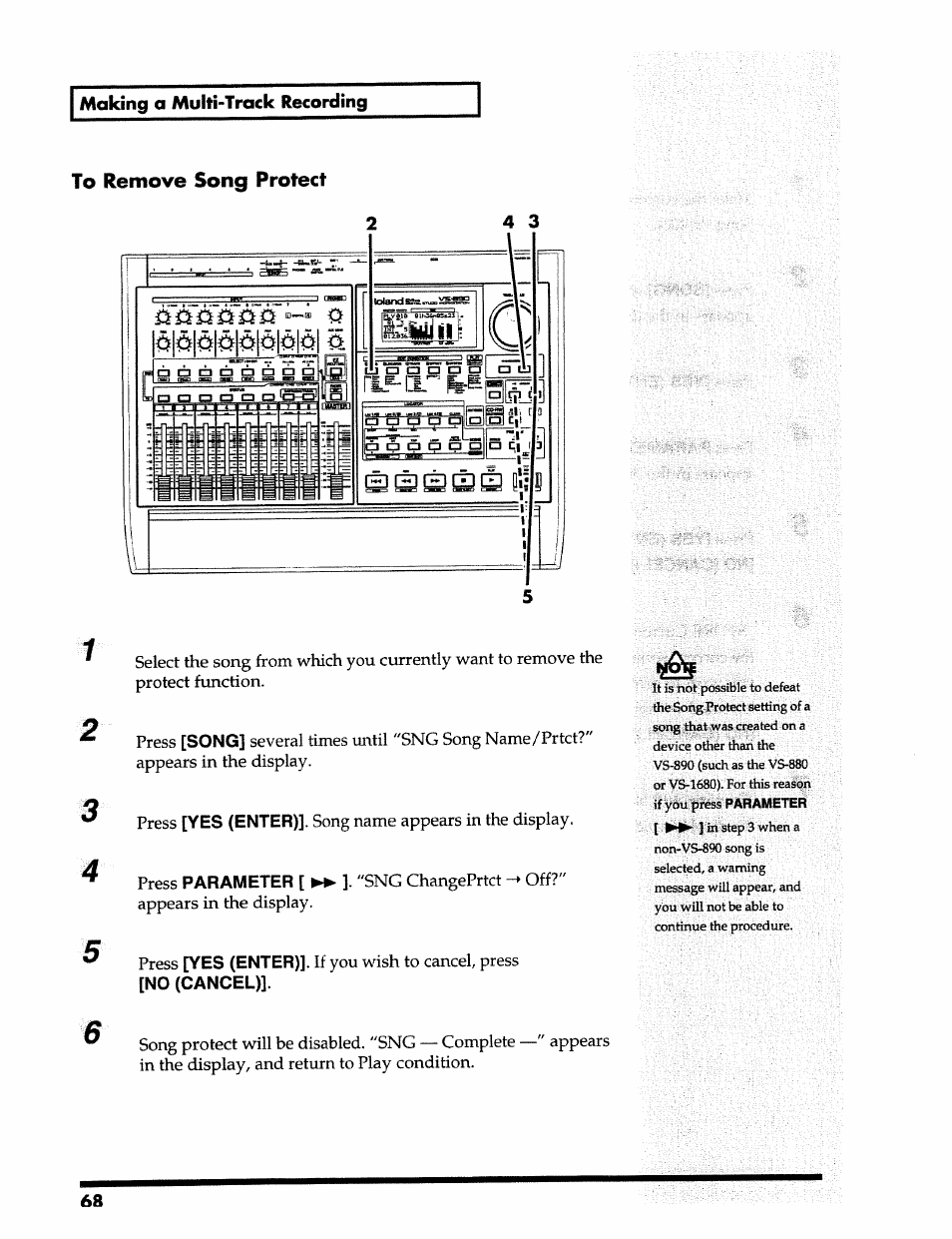 Making a multi-track recording | Roland 24 bit Digital Studio Workstation VS-890 User Manual | Page 68 / 148