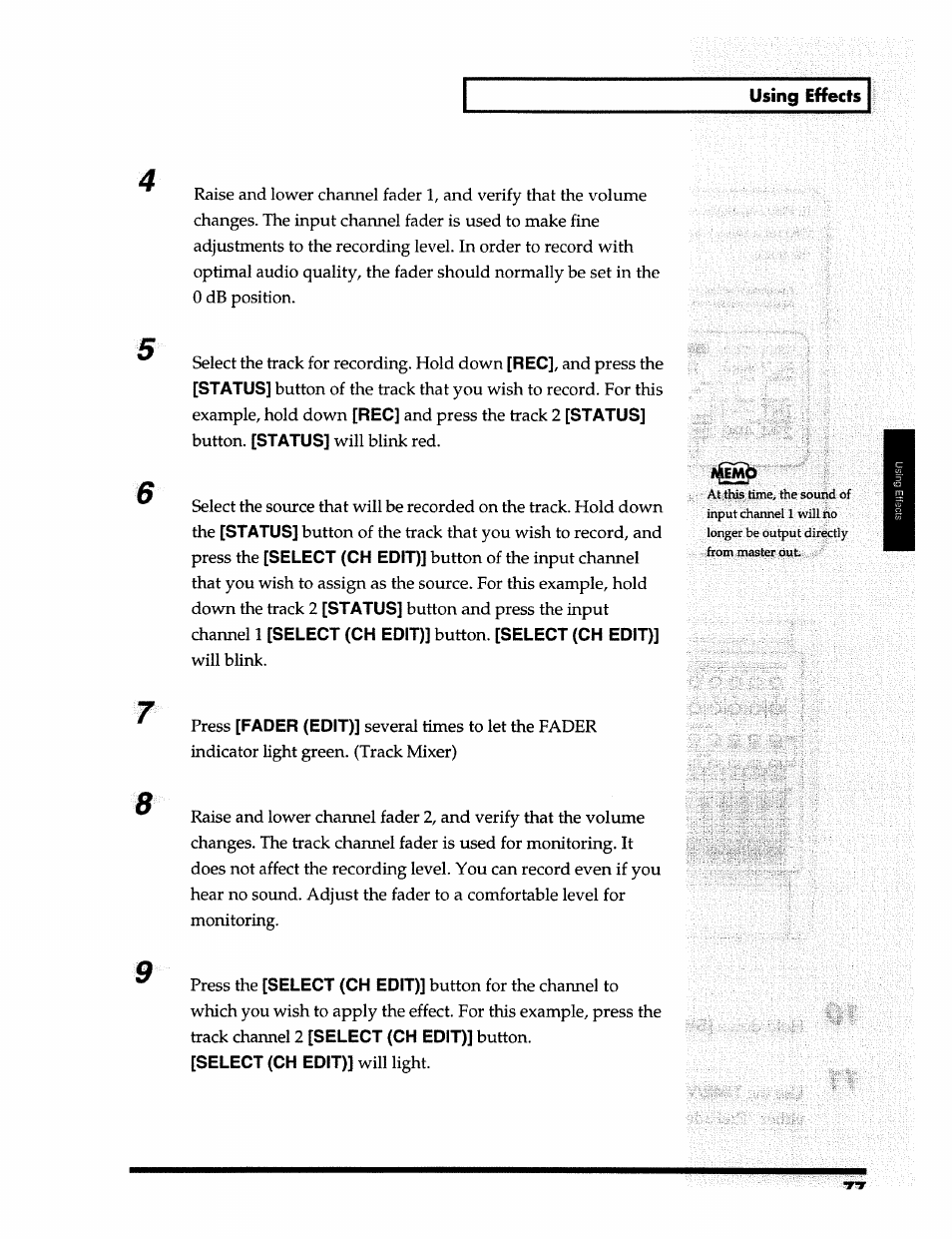 Using effects | Roland 24 bit Digital Studio Workstation VS-890 User Manual | Page 77 / 148