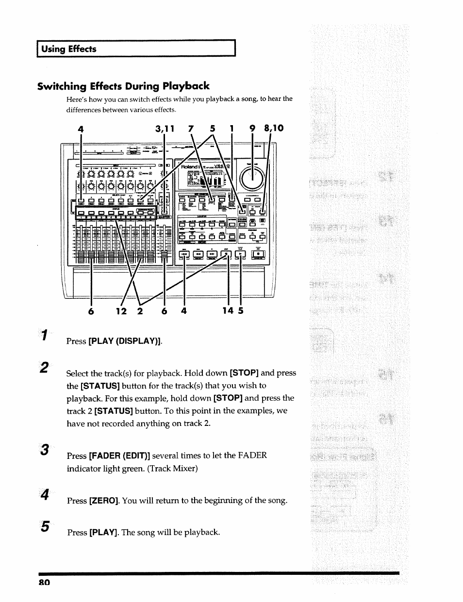 Switching effects during playback | Roland 24 bit Digital Studio Workstation VS-890 User Manual | Page 80 / 148