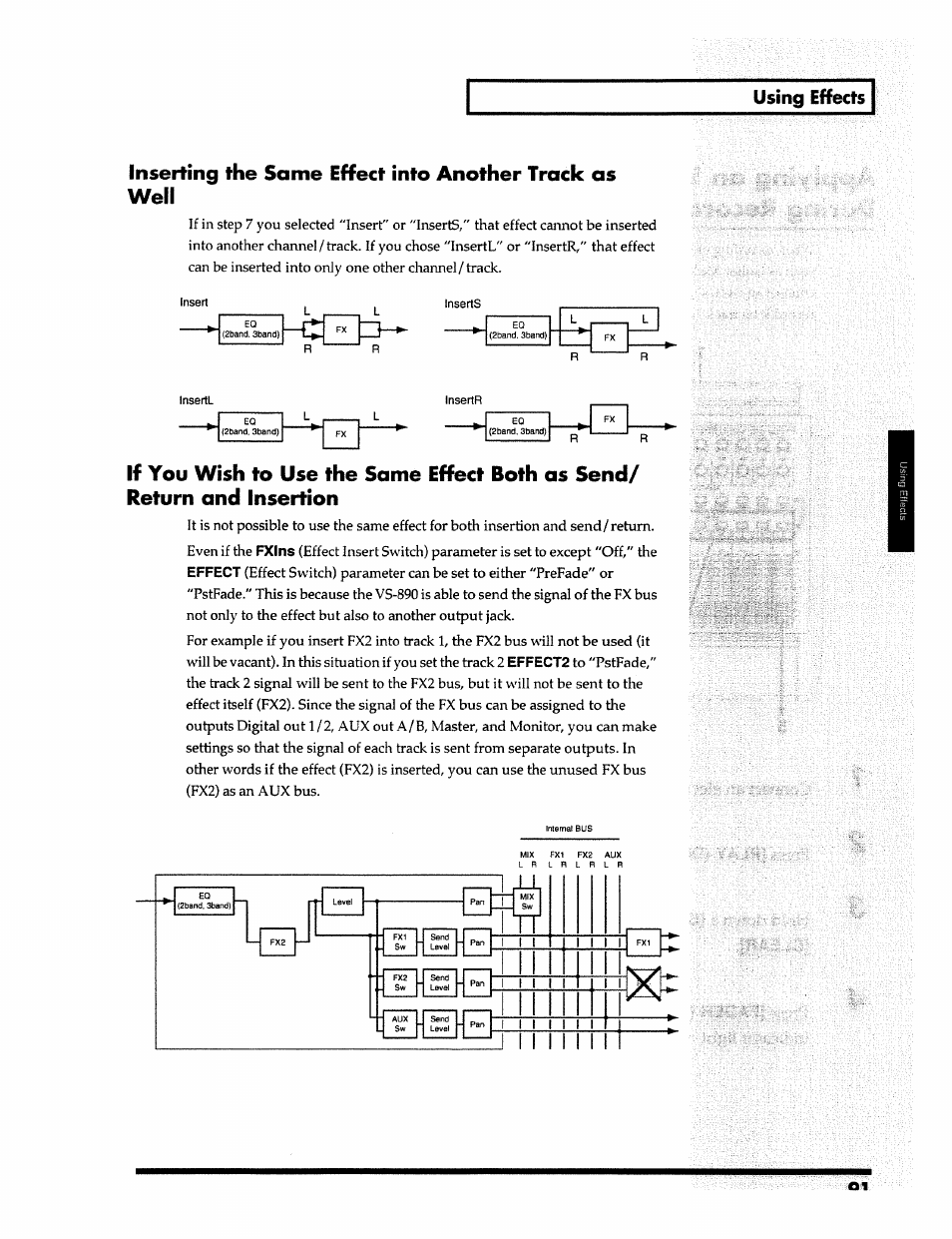 Using effects, Fxins, Effect | Effect2 | Roland 24 bit Digital Studio Workstation VS-890 User Manual | Page 91 / 148