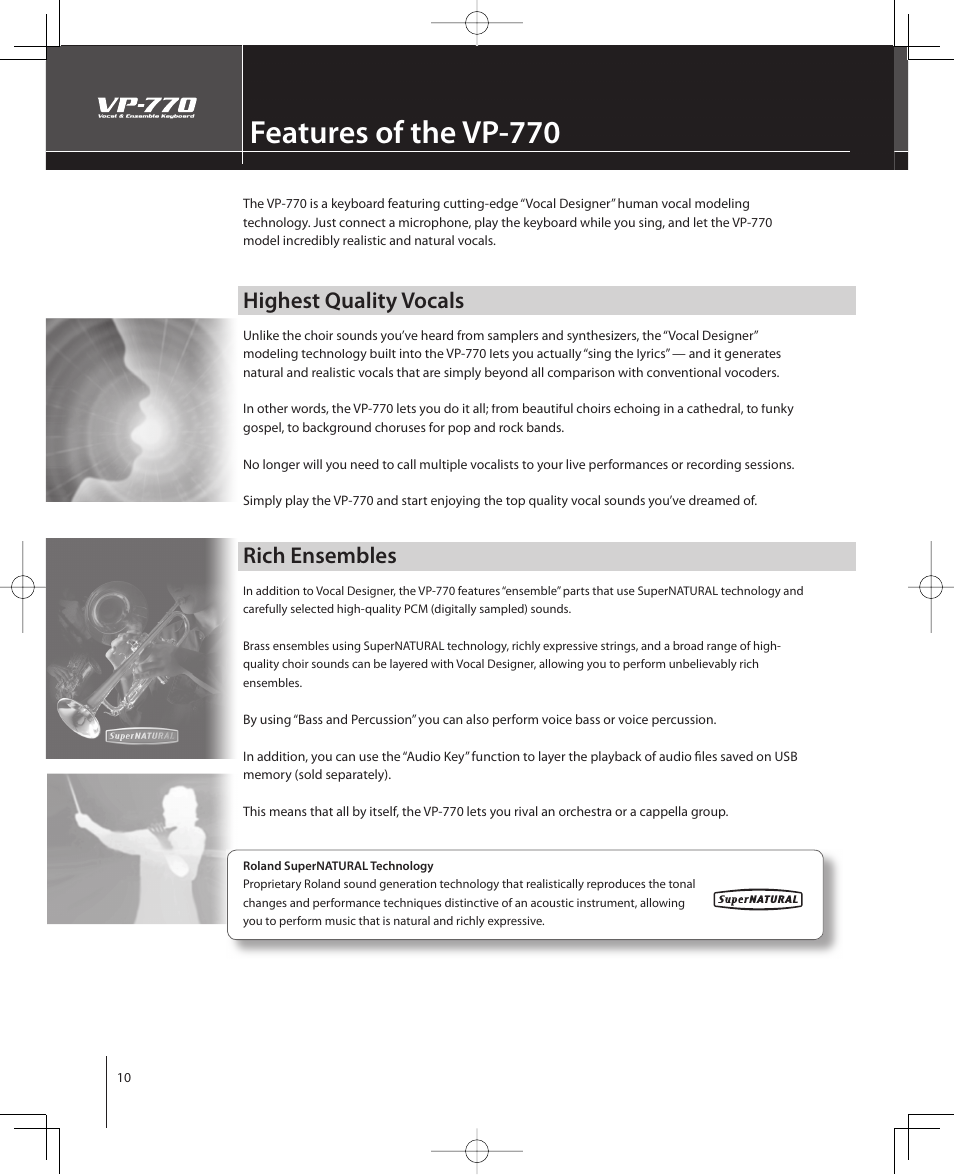 Features of the vp-770, Highest quality vocals, Rich ensembles | Roland VP-770 User Manual | Page 10 / 128