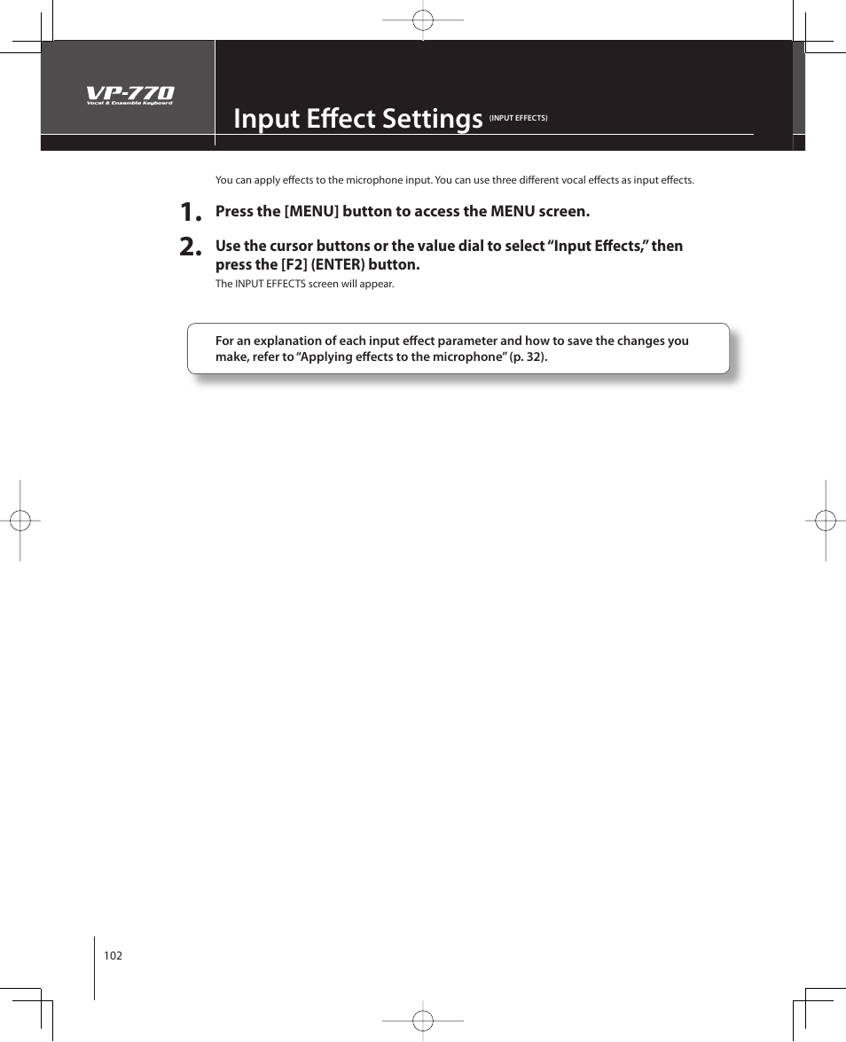 Input eff ect settings | Roland VP-770 User Manual | Page 102 / 128