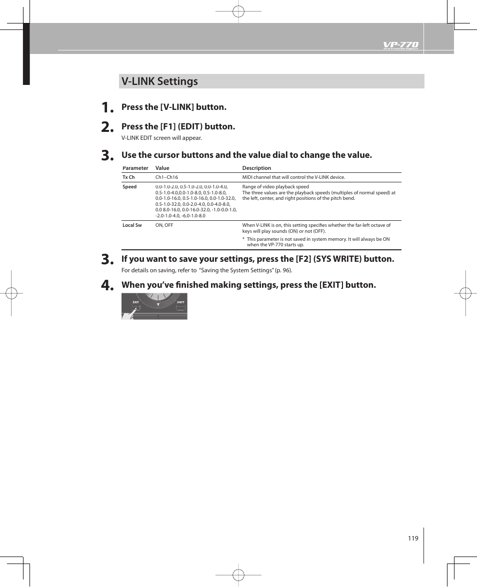 V-link settings | Roland VP-770 User Manual | Page 119 / 128