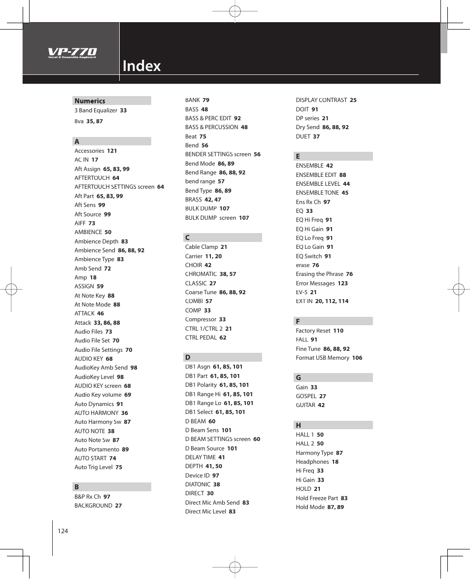 Index | Roland VP-770 User Manual | Page 124 / 128