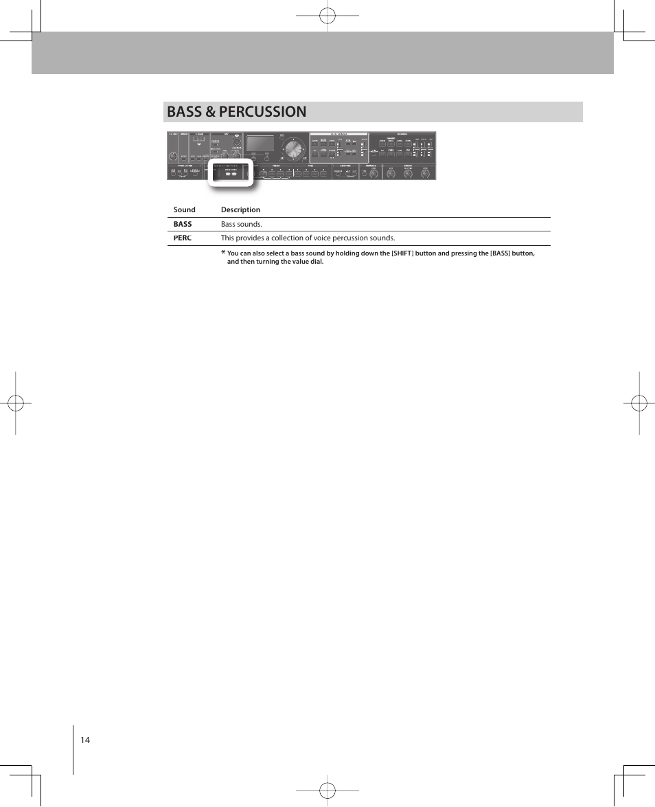 Bass & percussion | Roland VP-770 User Manual | Page 14 / 128