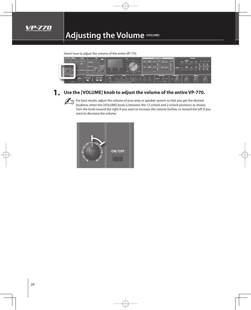 Adjusting the volume | Roland VP-770 User Manual | Page 26 / 128