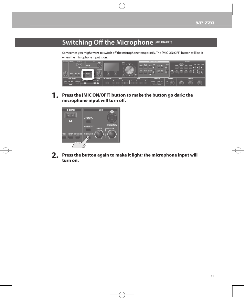 Switching off the microphone | Roland VP-770 User Manual | Page 31 / 128