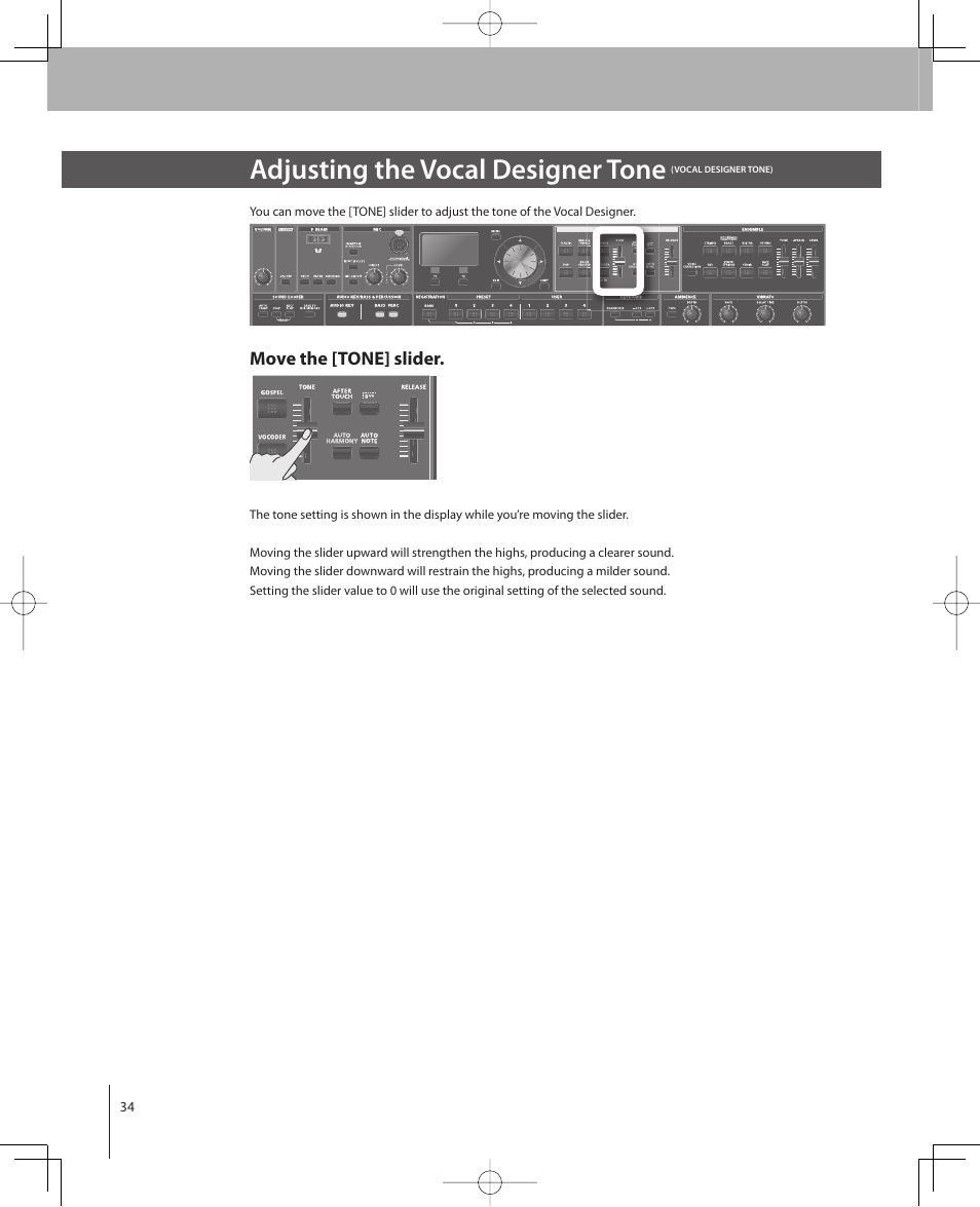 Adjusting the vocal designer tone | Roland VP-770 User Manual | Page 34 / 128