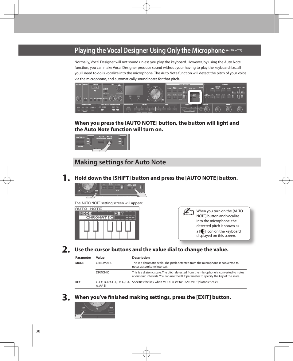 Playing the vocal designer using only the mic, Rophone | Roland VP-770 User Manual | Page 38 / 128
