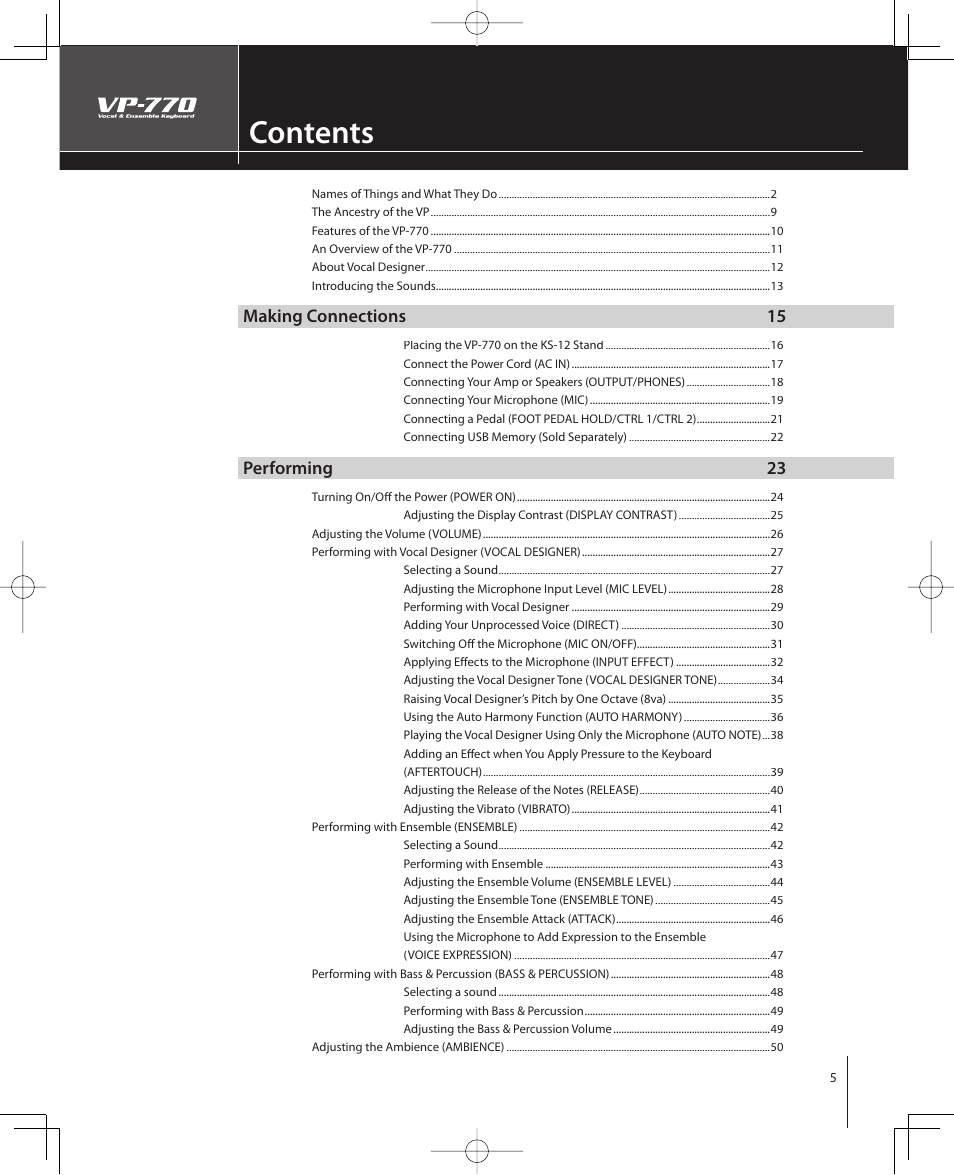 Roland VP-770 User Manual | Page 5 / 128