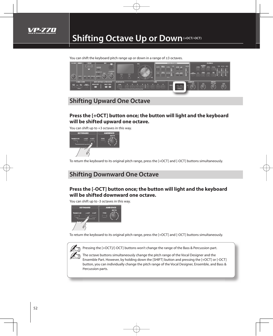 Shifting octave up or down | Roland VP-770 User Manual | Page 52 / 128